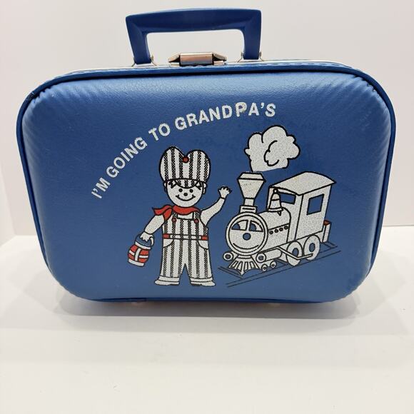 Other - Vintage Small Blue Kids (Boy Train) "I'm Going to Grandma's" Hard Sided Suitcase